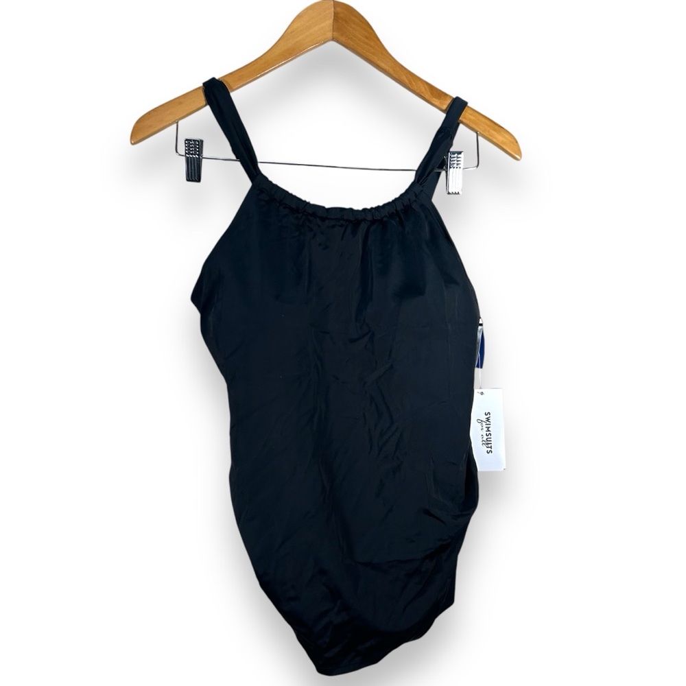 NWT Swimsuits For All Black Ruched Scoop Neck Tankini Top Size 16